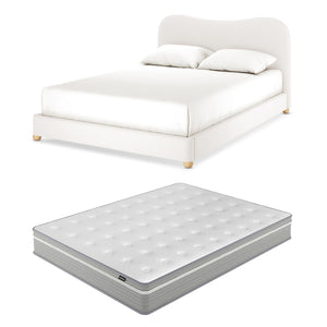 Ginnie & Oriona Queen Bed & Mattress Set in Cream White