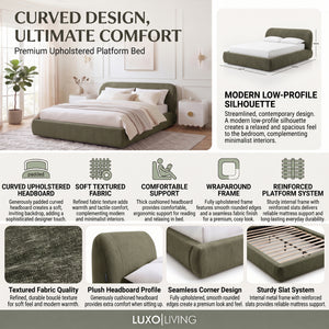 Tara Queen Soft Curve Upholstered Bed Frame in Moss Green