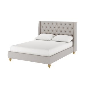 Vilania Double Linen Fabric Bed Frame with Buttons in Grey