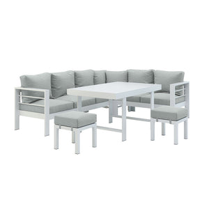 Portland Outdoor Corner Sofa Lounge with Foot Stools in White & Grey