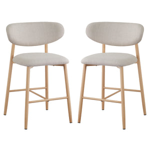 Audrey Curved Linen Barstool Set of 2 in Beige
