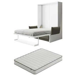 Byron Queen Murphy Bed with Mattress in White & Grey