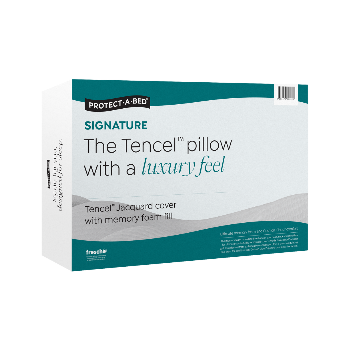 Protect-A-Bed Signature Tencel jacquard memory foam pillow packaging box on a white background