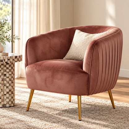 Evelyn Curved Velvet Sofa Accent Chair in Blush alternate product view