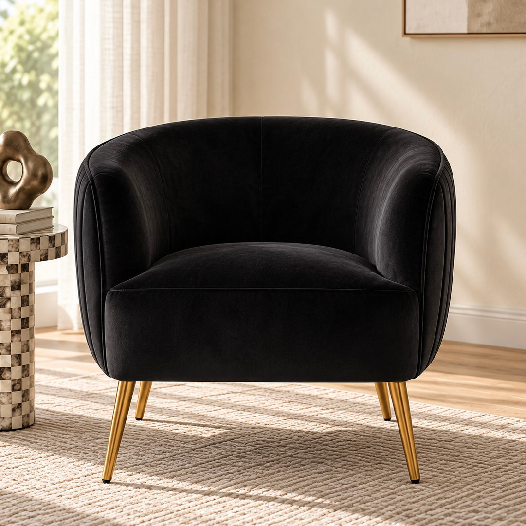 Evelyn Curved Velvet Sofa Accent Chair in Black additional product view