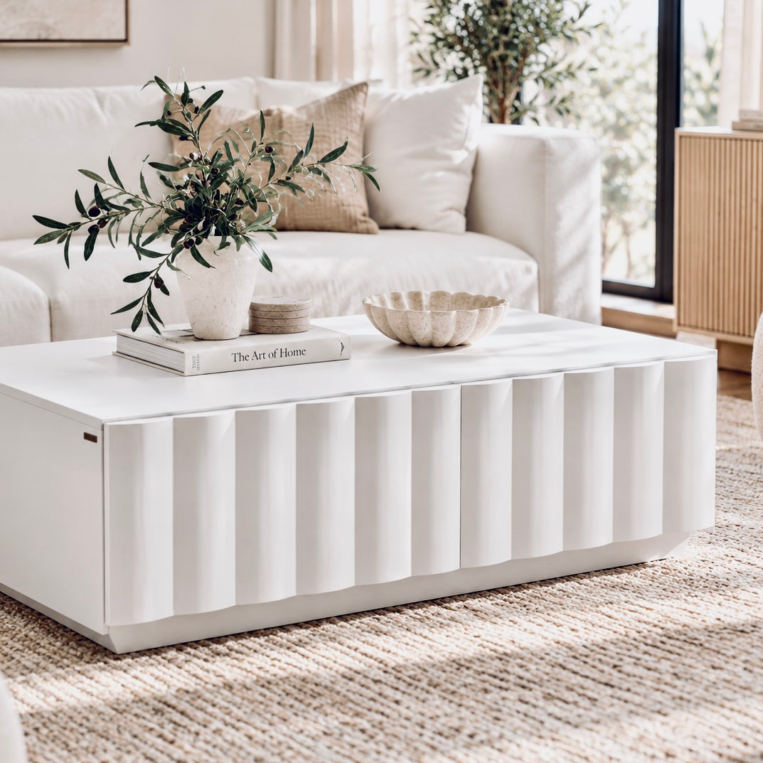 Hamish 120cm Fluted Coffee Table with Storage in White alternate product view