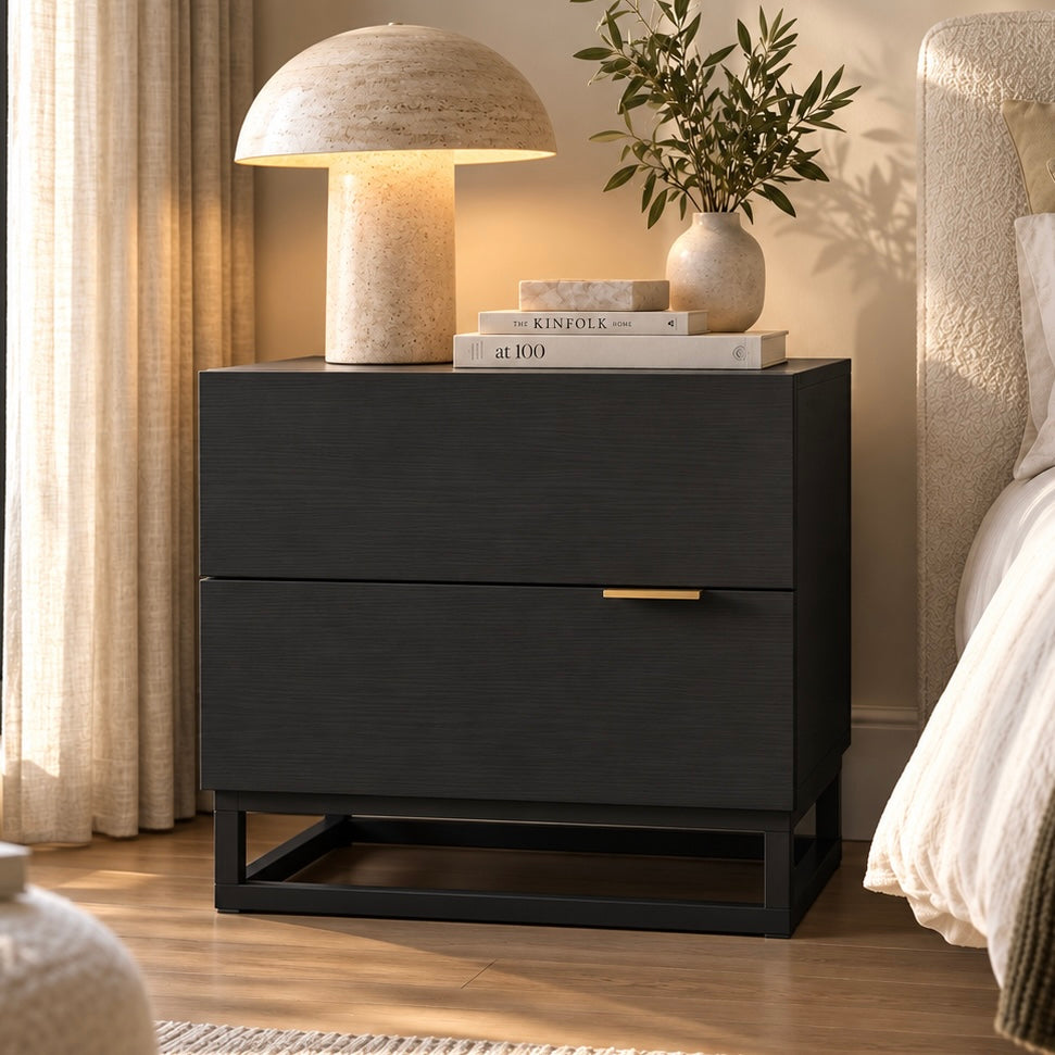 Manuel 2 Drawer Bedside Table in Black alternate product view