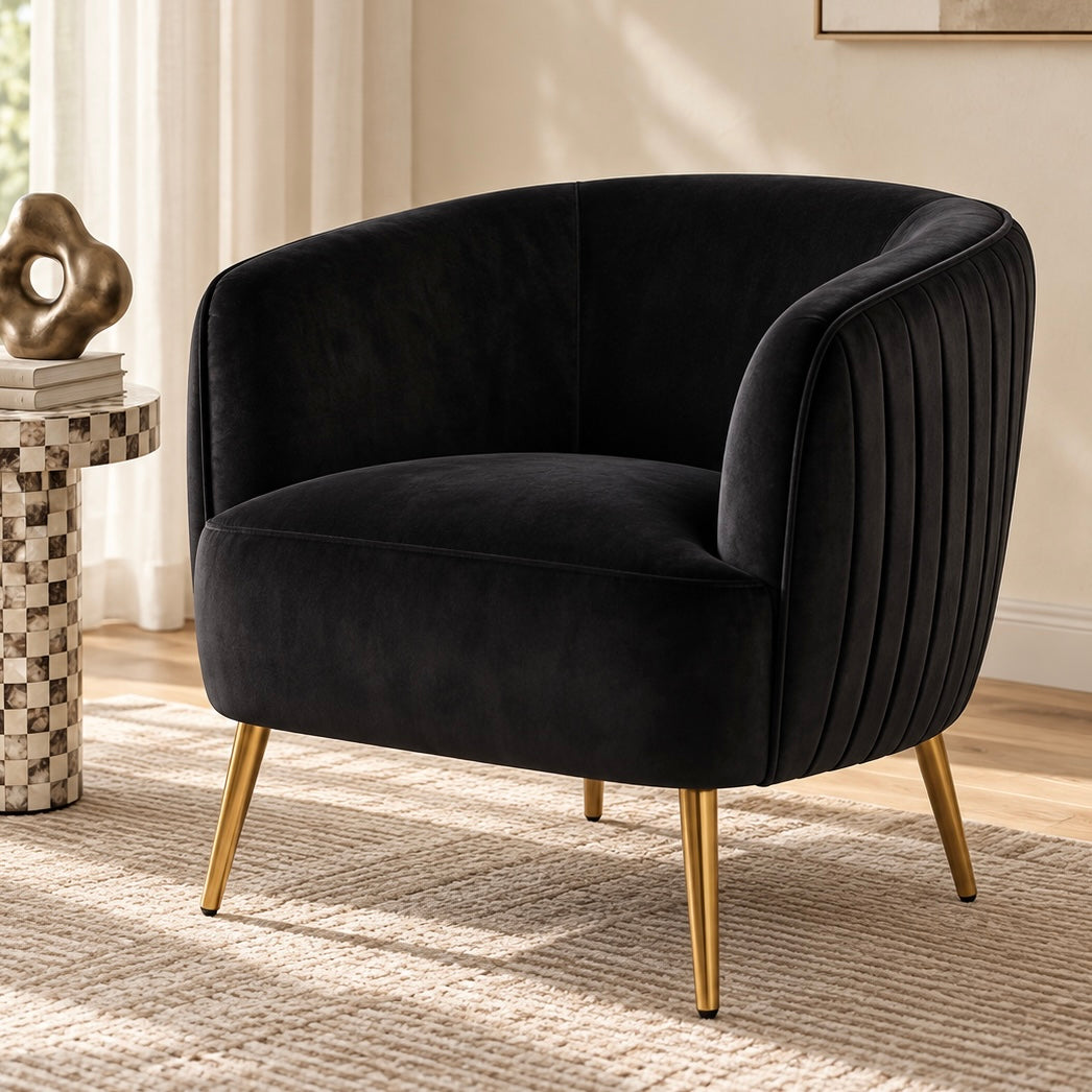 Evelyn Curved Velvet Sofa Accent Chair in Black alternate product view