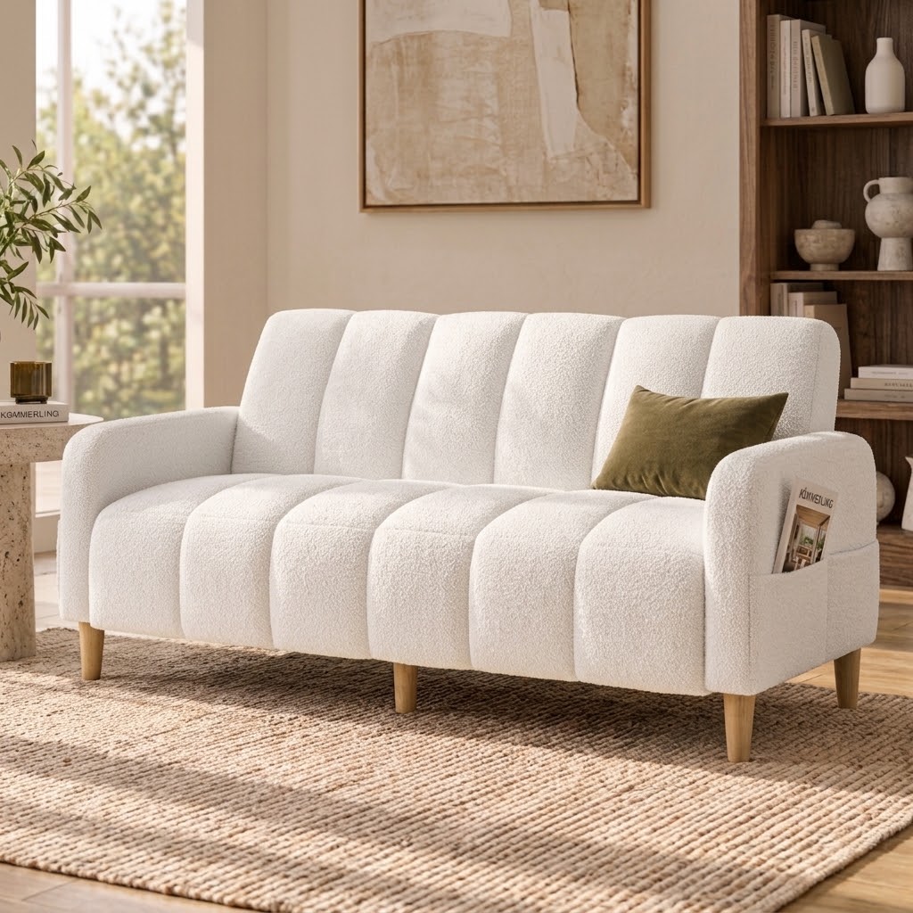 Anica 3 Seater Boucle Sofa Bed in Cream White alternate product view
