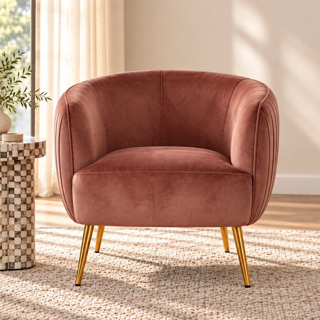 Evelyn Curved Velvet Sofa Accent Chair in Blush additional product view