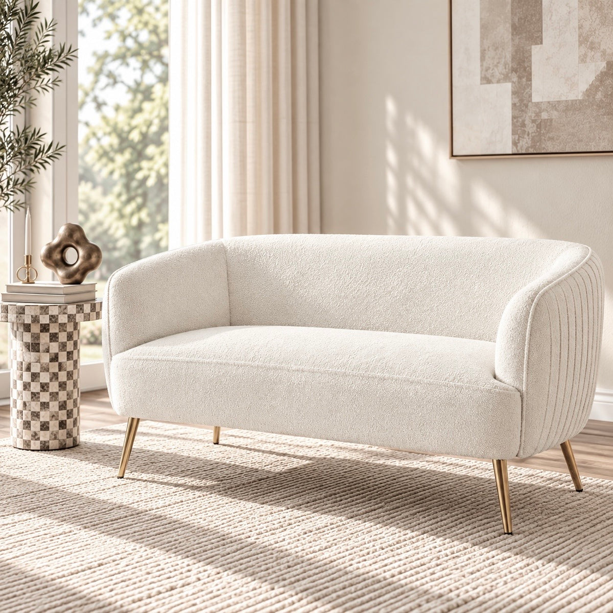 Evelyn 2 Seater Curved Boucle Sofa in Cream White alternate product view
