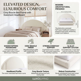 Alice King Platform Bed Frame in Boucle Cream White