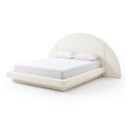 Modern upholstered bed with semi-circular headboard on a white background