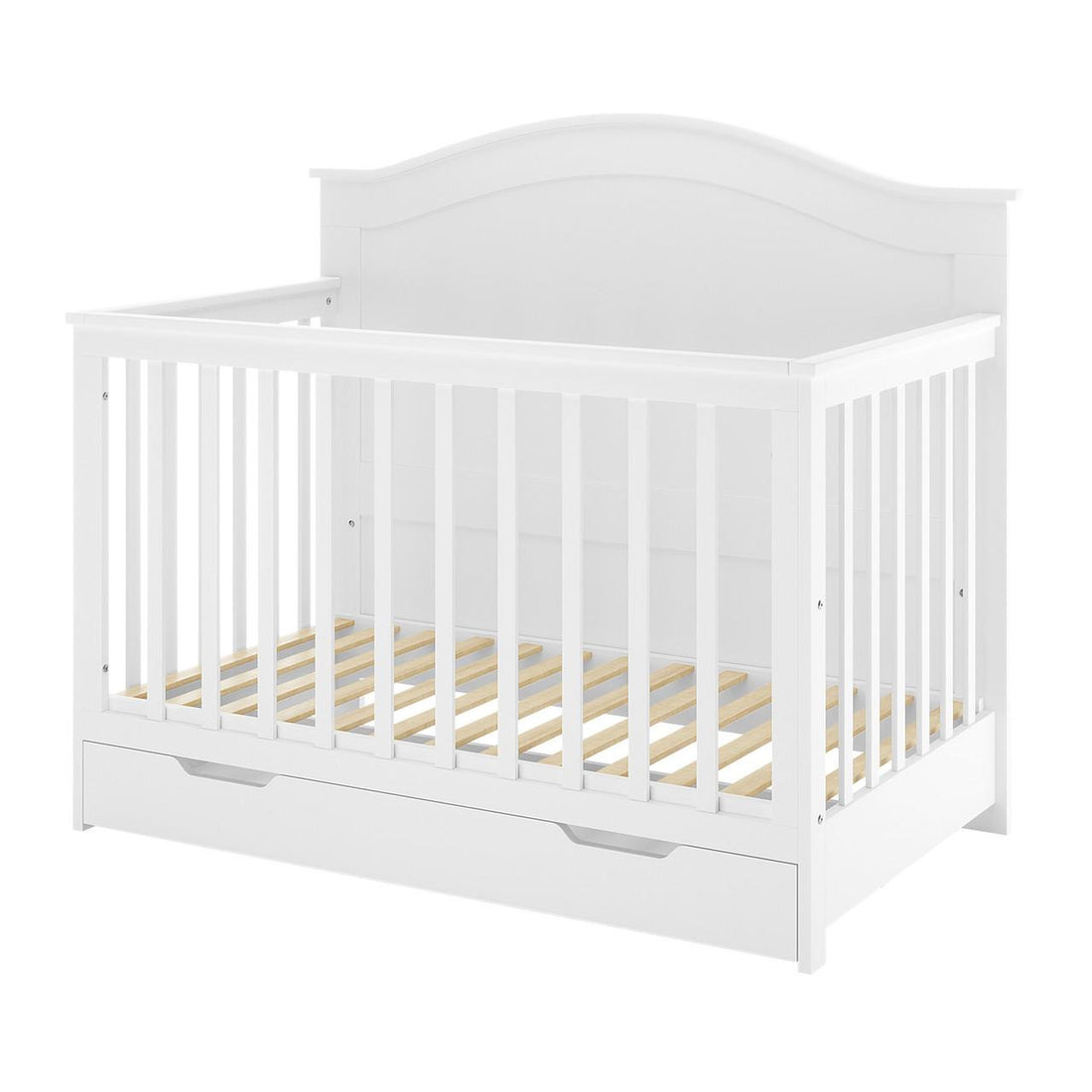 Azeem & Giro Baby Cot with slatted sides and a pull-out drawer, paired with the Gydas 10cm Nursery Mattress, offering sturdy construction and optimal support for a safe sleep environment.