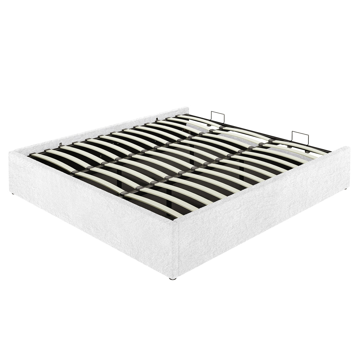 Fabia Boucle Fabric Gas Lift Storage Bed Base - King - Cream White