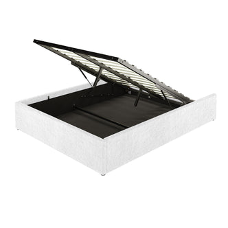 Fabia Boucle Fabric Gas Lift Storage Bed Base - Queen - Cream White