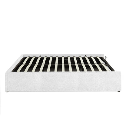 Fabia Boucle Fabric Gas Lift Storage Bed Base - Queen - Cream White
