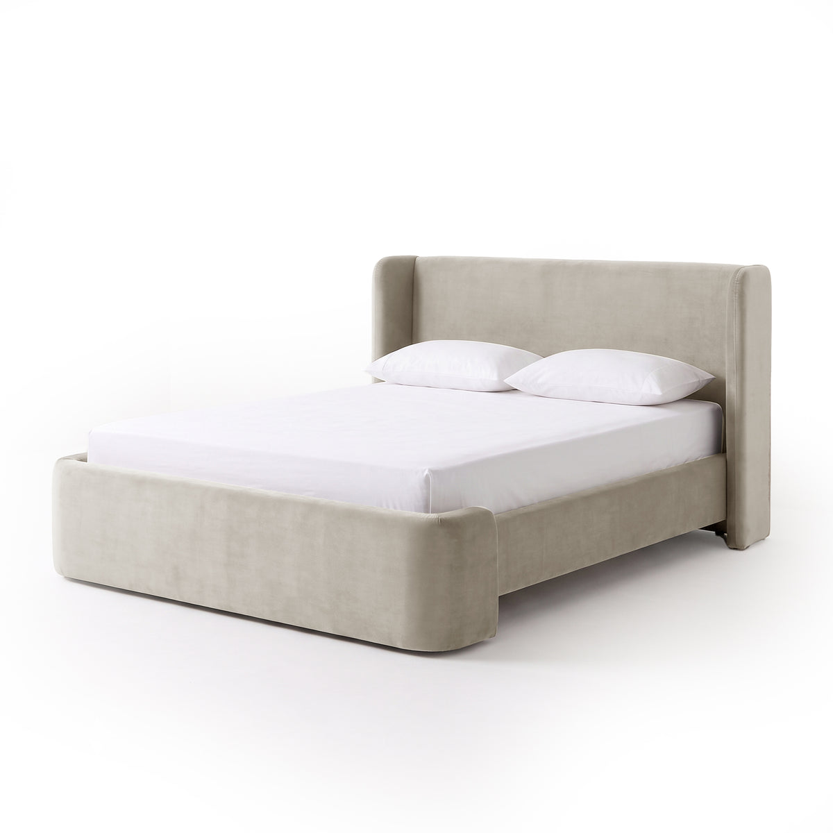 Modern upholstered bed shown fully on a white background