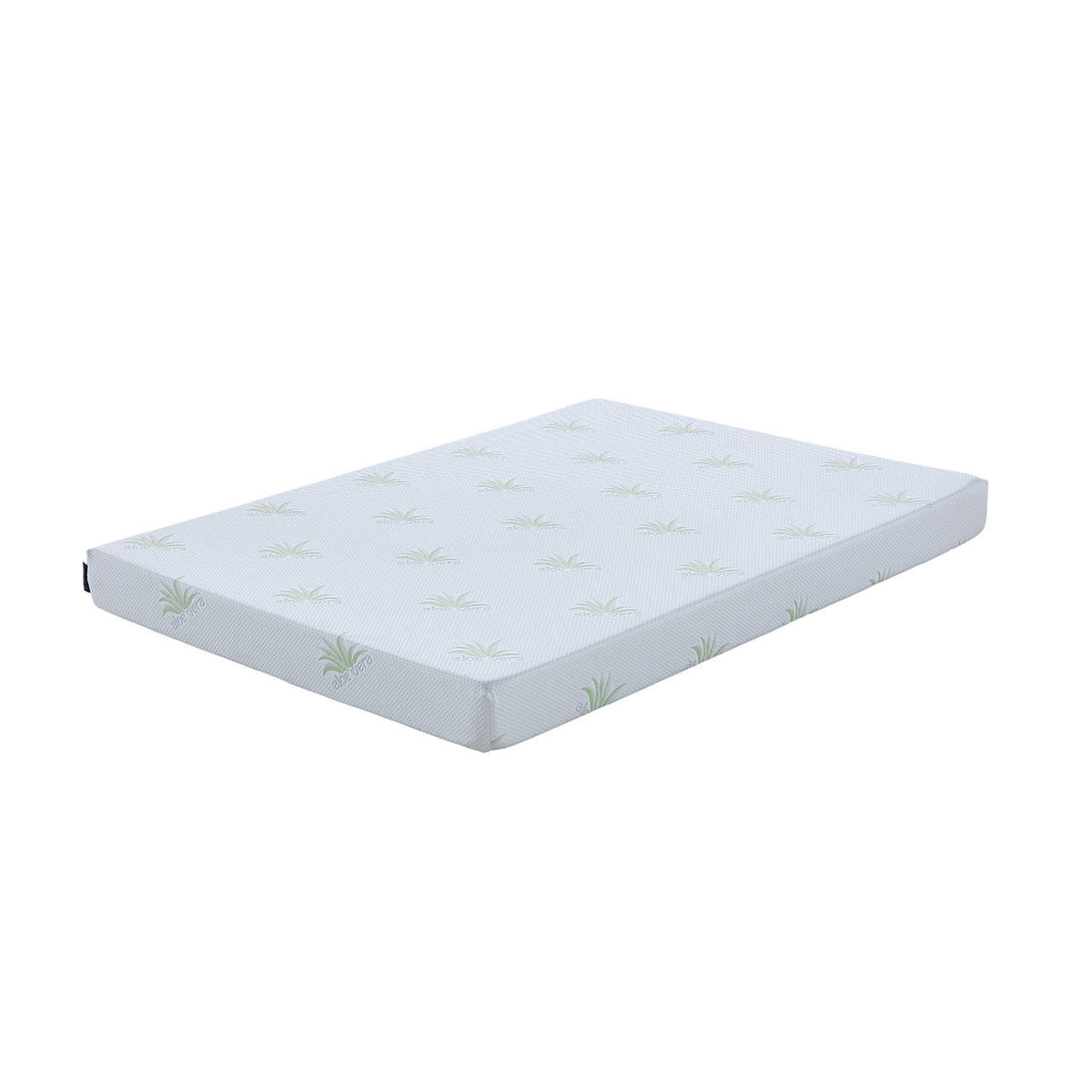 Flavia Timber Bunk Bed & Junior Mattress Package - White, featuring a rectangular foam mattress with a white cover printed with aloe-vera leaf motifs, offering style, comfort, and efficient space utilization.