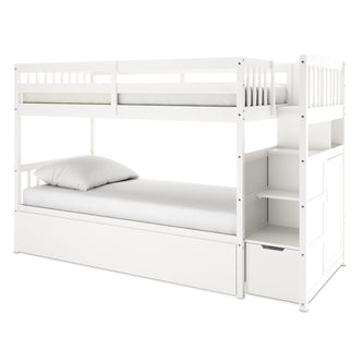 Flavia Timber Bunk Bed with Storage Staircase - White