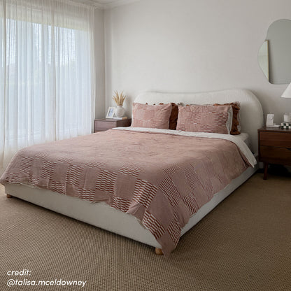 Ginnie King Curved Boucle Cloud Bed Frame in Cream White with rounded headboard and timber legs