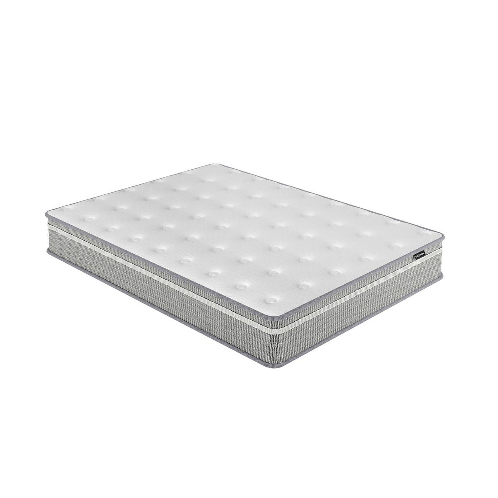 Ginnie Boucle Bed & Oriona Mattress - Double Cream: Elegant curved bed with plush headboard, paired with a thick, supportive mattress featuring cool gel memory foam and pocket springs for ultimate comfort.