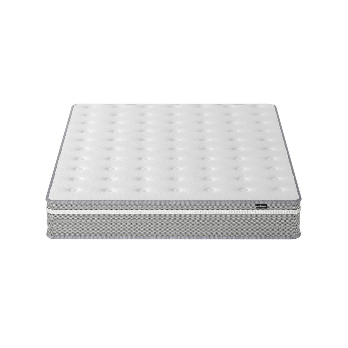 Ginnie Boucle Bed & Oriona Mattress - Queen Cream featuring a plush curved headboard and 25cm Cool Gel Pocket Spring Mattress on a white background, showcasing its elegant and modern design.