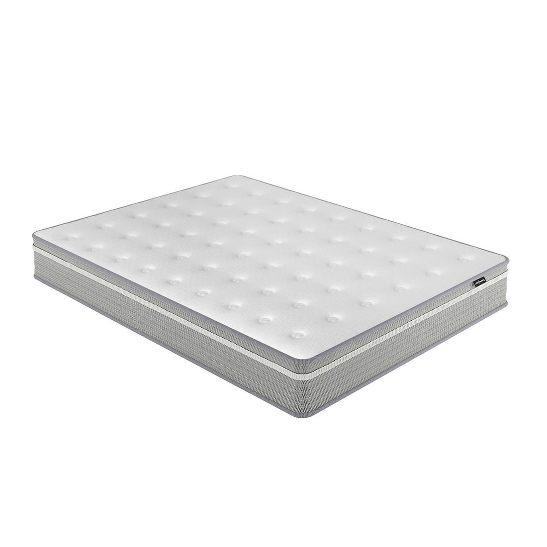 Ginnie Bouclé Bed & Oriona Mattress - Queen Cream on a white background, showcasing the plush curved headboard and thick mattress, highlighting the modern, minimalist design and luxurious texture.