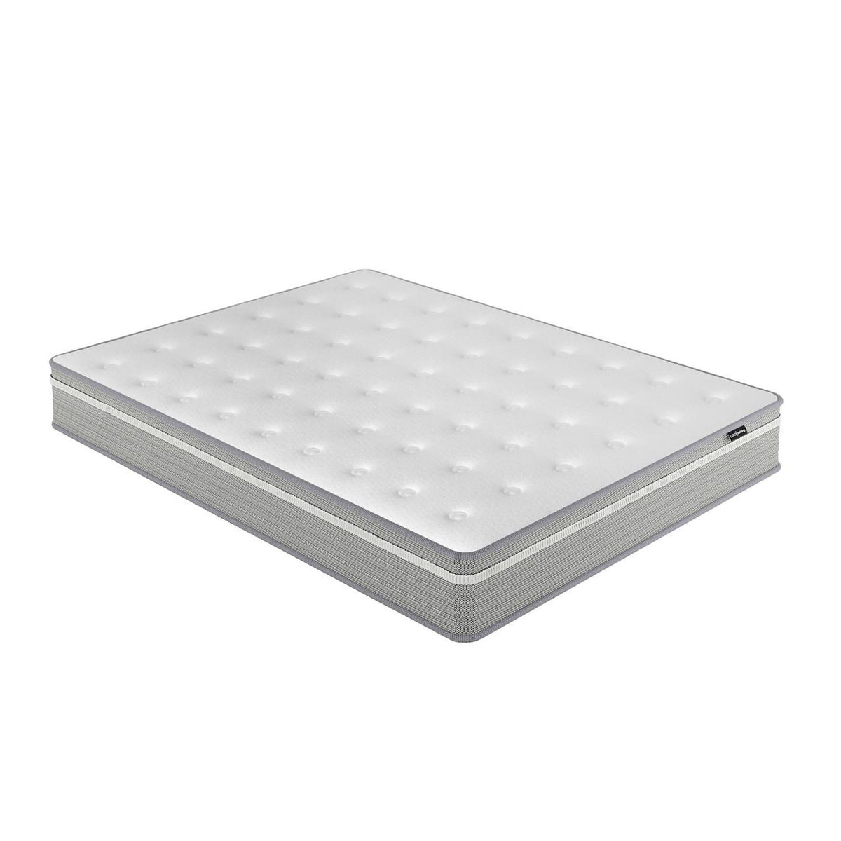 Ginnie Bouclé Bed & Oriona Mattress - Queen Cream on a white background, showcasing the plush curved headboard and thick mattress, highlighting the modern, minimalist design and luxurious texture.