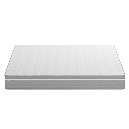 Ginnie Boucle Bed & Oriona Mattress - King Cream features a textured white patterned mattress atop a sleek, modern bed frame, emphasizing plush comfort and contemporary design.
