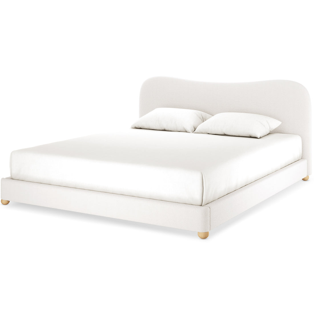 Ginnie Boucle Bed & Oriona Mattress - Super King featuring a plush curved headboard, luxurious bouclé fabric, and a supportive, breathable mattress, displayed in a modern bedroom setting.