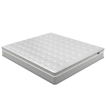 Ginnie Boucle Bed & Oriona Mattress - Super King, featuring a plush curved headboard and 25cm cool gel pocket spring mattress, displayed against a simple white background.