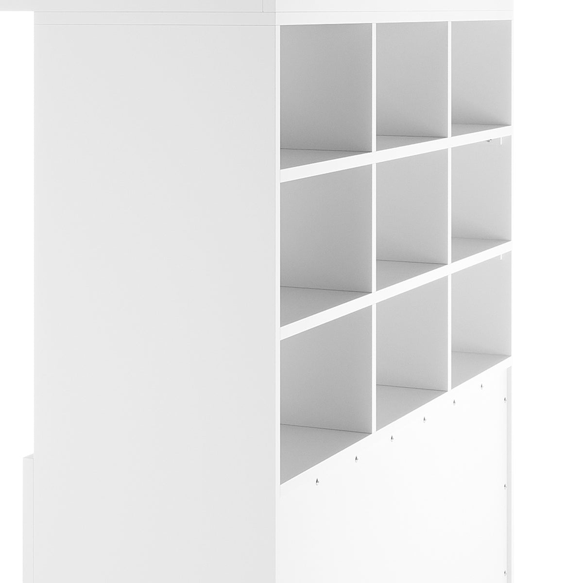 Gio & Vesta Double Storage Loft Bed & Mattress Set in White featuring a loft bed with integrated desk, cabinet, open shelves, and ladder, showcasing modular design for compact, practical bedroom storage.