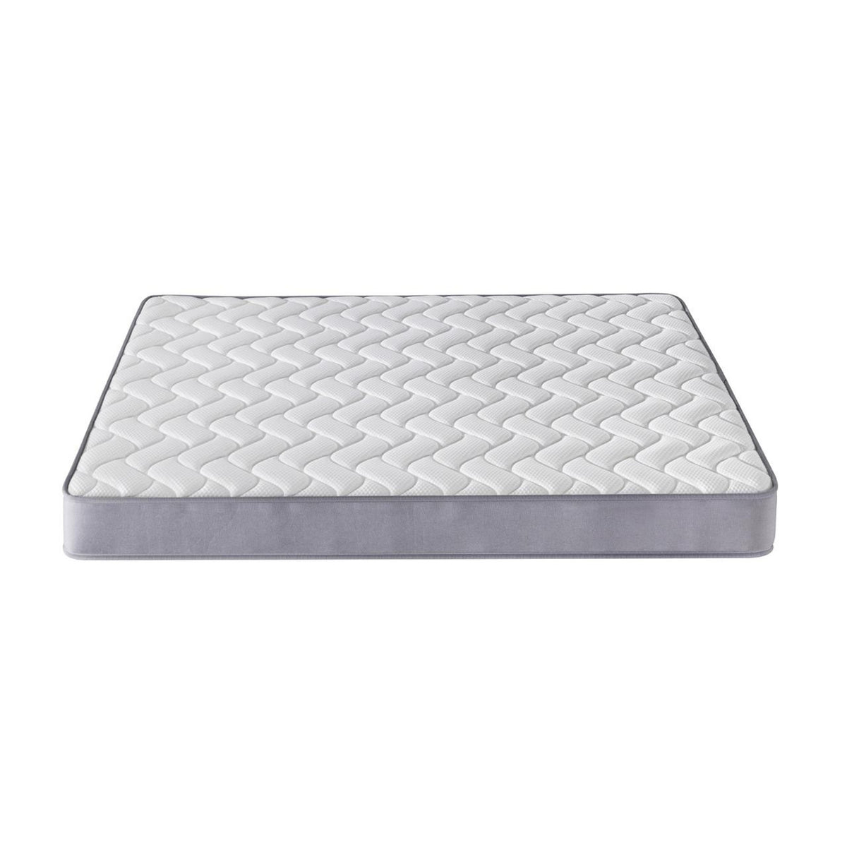 Gio & Vesta Double Storage Loft Bed & Mattress Set features a white quilted mattress with gray sides, ideal for compact spaces with integrated storage and study features for versatile bedroom use.