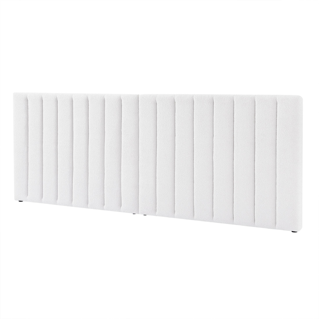 Aquila & Fabia Bed Package - Cream White King: A modern, large, rectangular padded headboard with vertical channels, paired with a sleek gas lift storage bed base, showcasing luxury and functionality.
