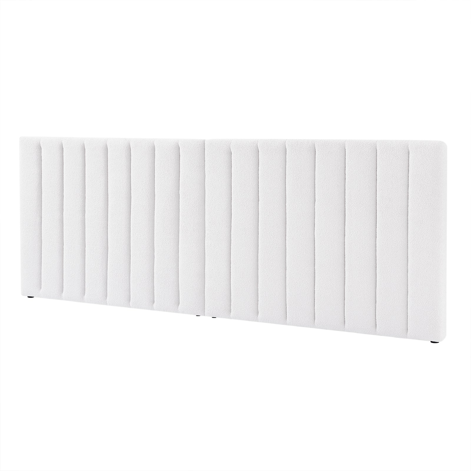 Aquila & Fabia Bed Package - Cream White King: A modern, large, rectangular padded headboard with vertical channels, paired with a sleek gas lift storage bed base, showcasing luxury and functionality.
