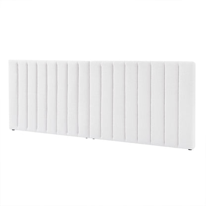 Aquila & Fabia Bed Package - Cream White King: A modern, large, rectangular padded headboard with vertical channels, paired with a sleek gas lift storage bed base, showcasing luxury and functionality.