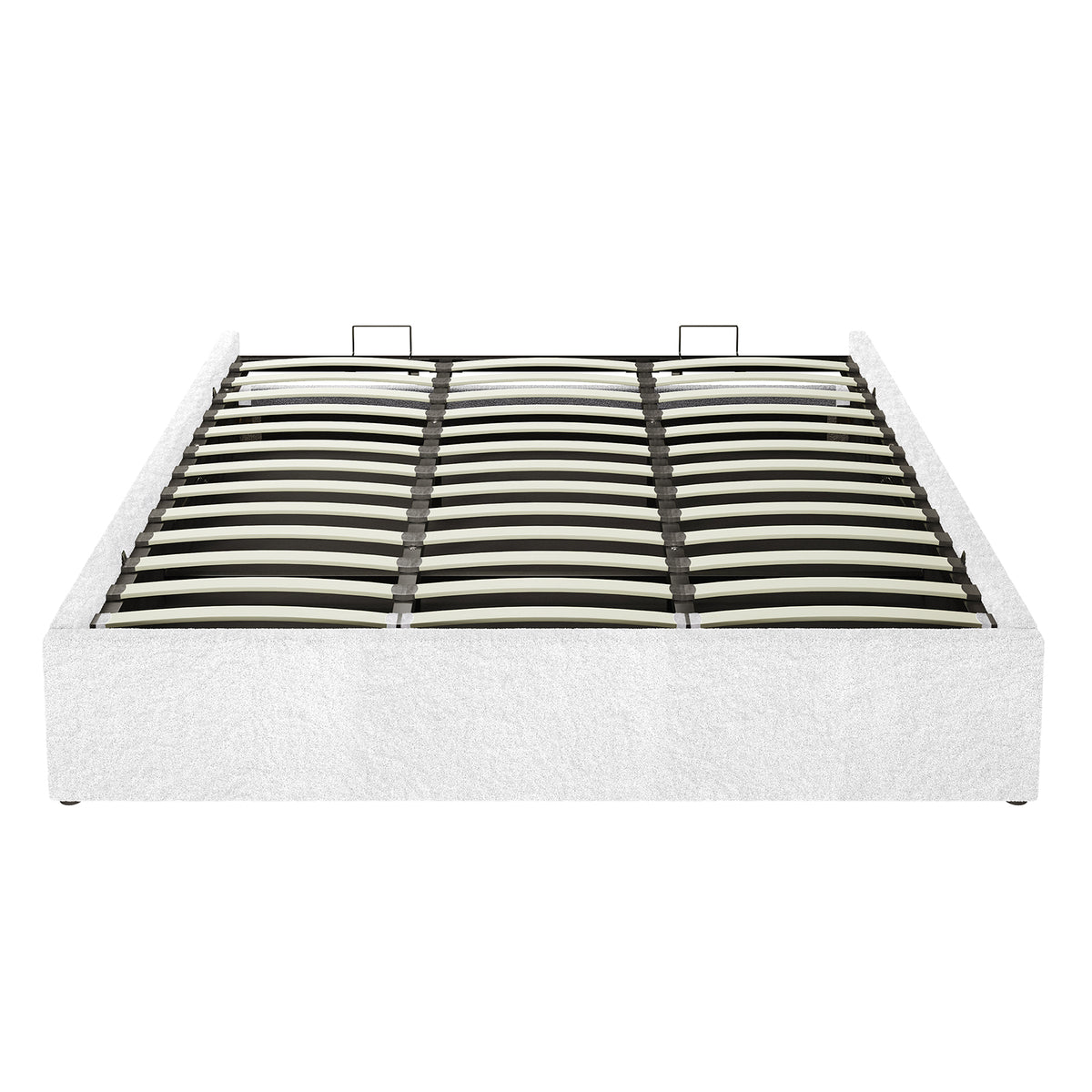 Aquila & Fabia Bed Package - Cream White King features a platform-style base with curved wooden slats in a metal frame, upholstered in white, designed for a luxurious bed setup.