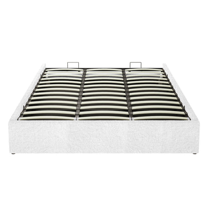 Aquila & Fabia Bed Package - Cream White King features a platform-style base with curved wooden slats in a metal frame, upholstered in white, designed for a luxurious bed setup.