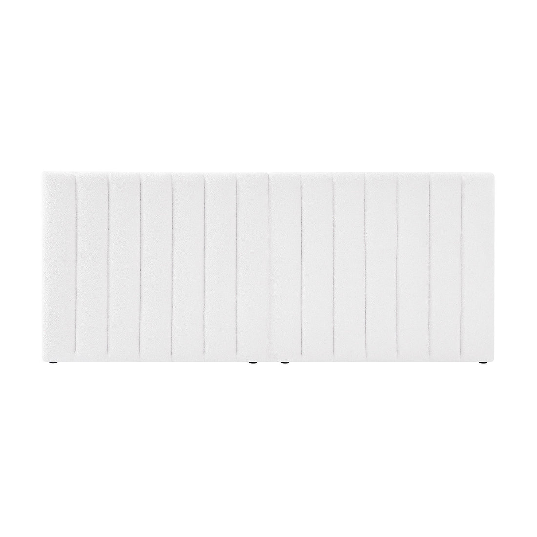 Aquila Queen Extra Wide Bouclé Headboard in Cream White, showcasing a rectangular design with vertical channel seams, wrapped in plush bouclé fabric for a sophisticated bedroom focal point.
