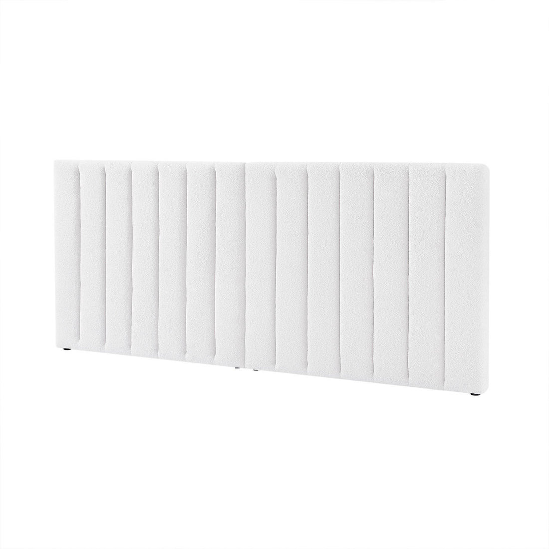 Aquila Queen Extra Wide Bouclé Headboard in Cream White, featuring vertical channel-stitching, plush upholstery, solid frame, and visible support feet at the base for a chic bedroom upgrade.