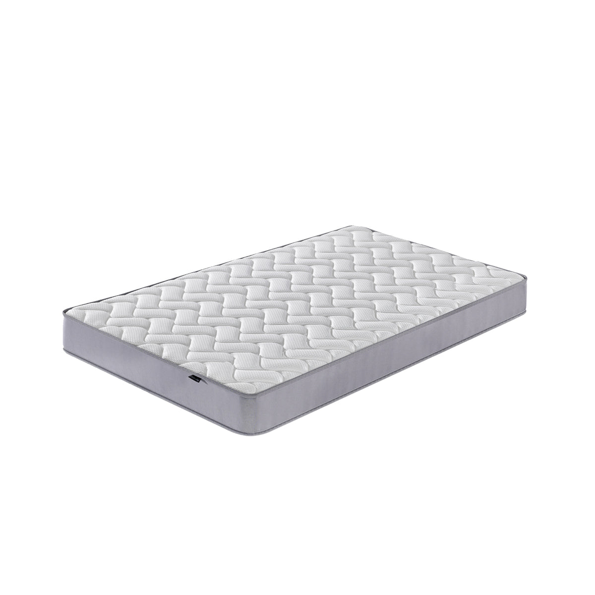 Harel & Vesta Slide Bunk Bed & Vesta Mattress Set in Natural features a slide, ladder, and safety rails, complemented by a quilt-patterned white top and gray-sided Vesta Mattress for comfort.