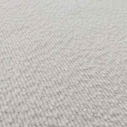 Harper Boucle Double Bed Frame in Eggshell White, featuring a close-up of its soft boucle fabric and timber accents, highlighting the modern and cozy design elements visible in the image.