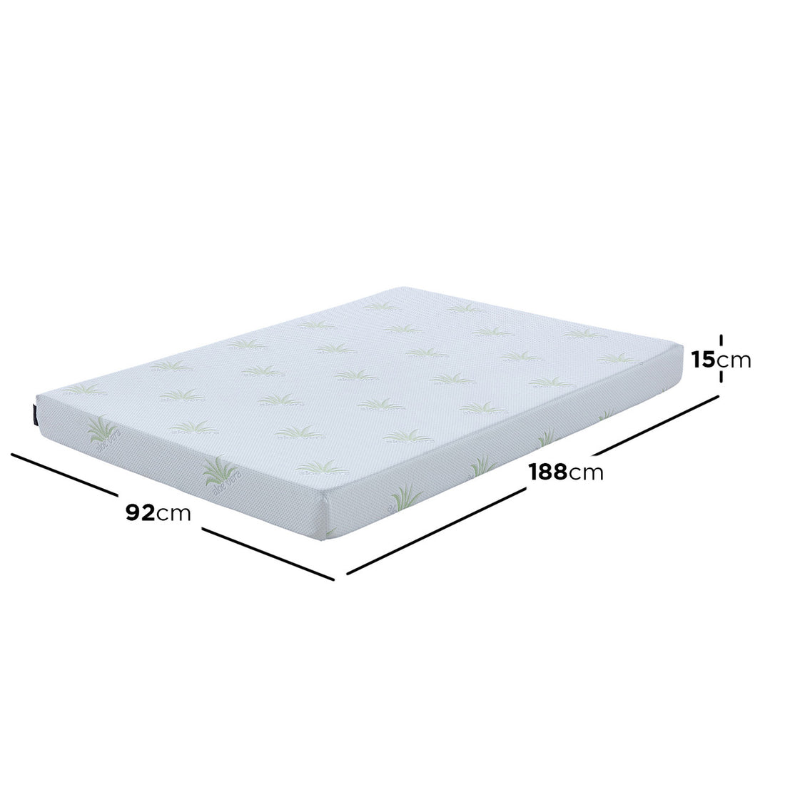 White junior mattress with aloe vera print, 92cm x 188cm x 15cm