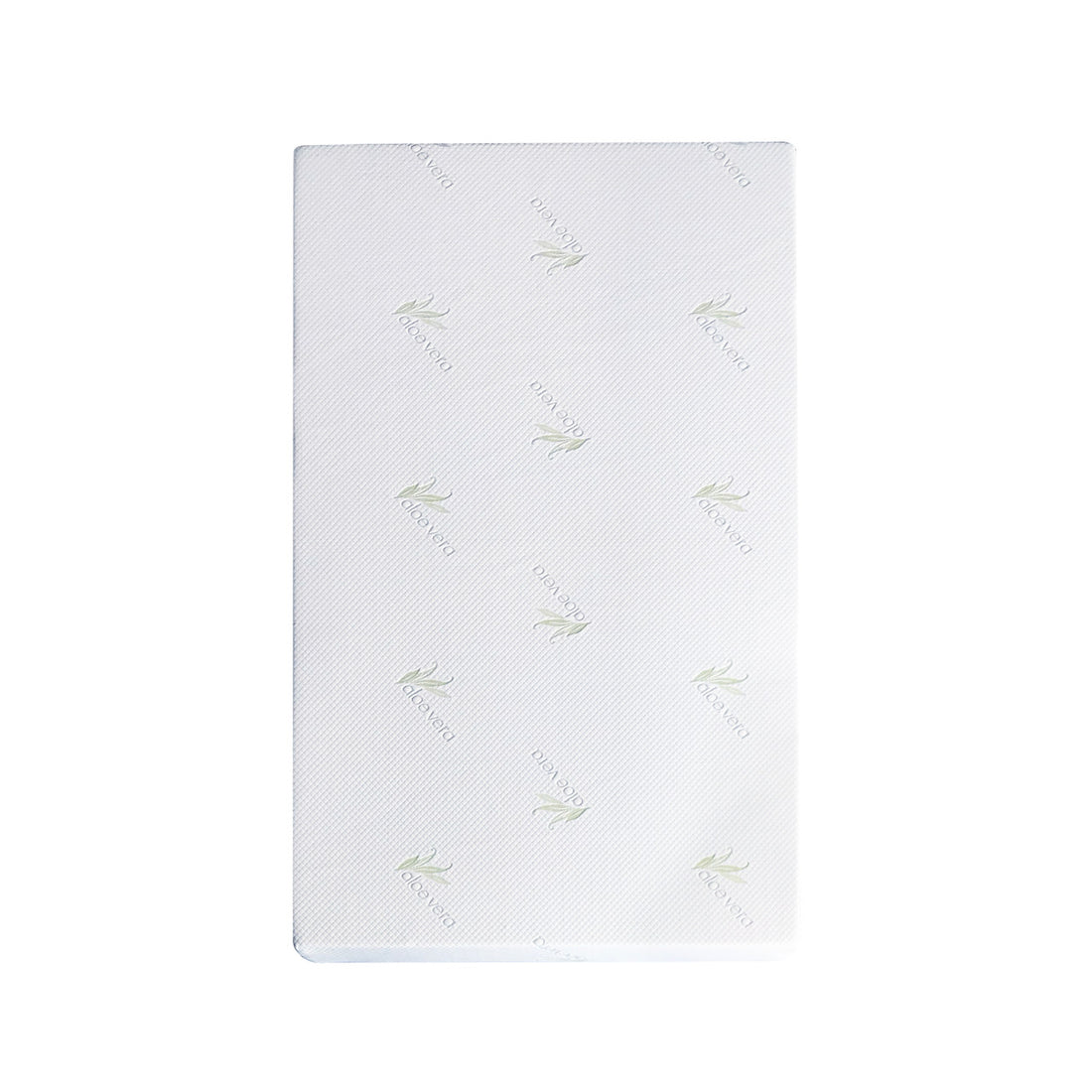 White junior mattress with aloe vera pattern on cover