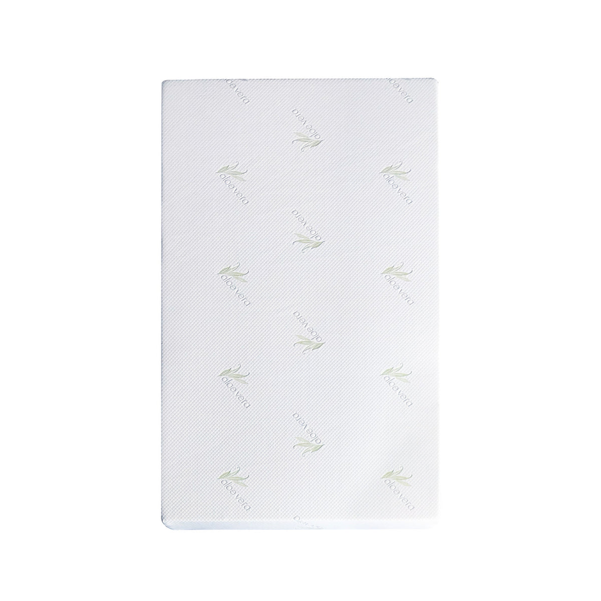 White junior mattress with aloe vera pattern on cover