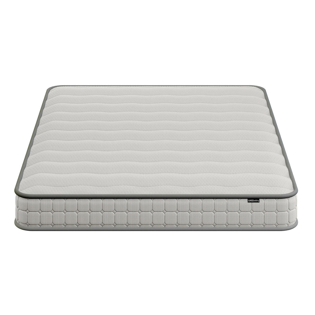 Logan & Cybele Queen Murphy Bed & Mattress Set in White, showcasing a rectangular memory foam mattress atop a foldout Murphy bed with integrated desk, viewed from the front on a white backdrop.