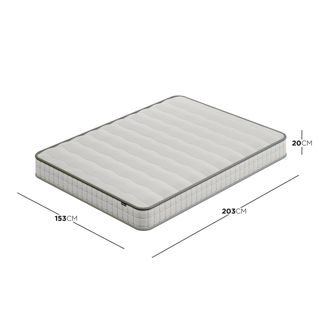 Logan & Cybele Queen Murphy Bed & Mattress Set in White, showcasing a quilted foam-style mattress measuring 153cm wide, 203cm long, and 20cm thick, displayed against a white background.