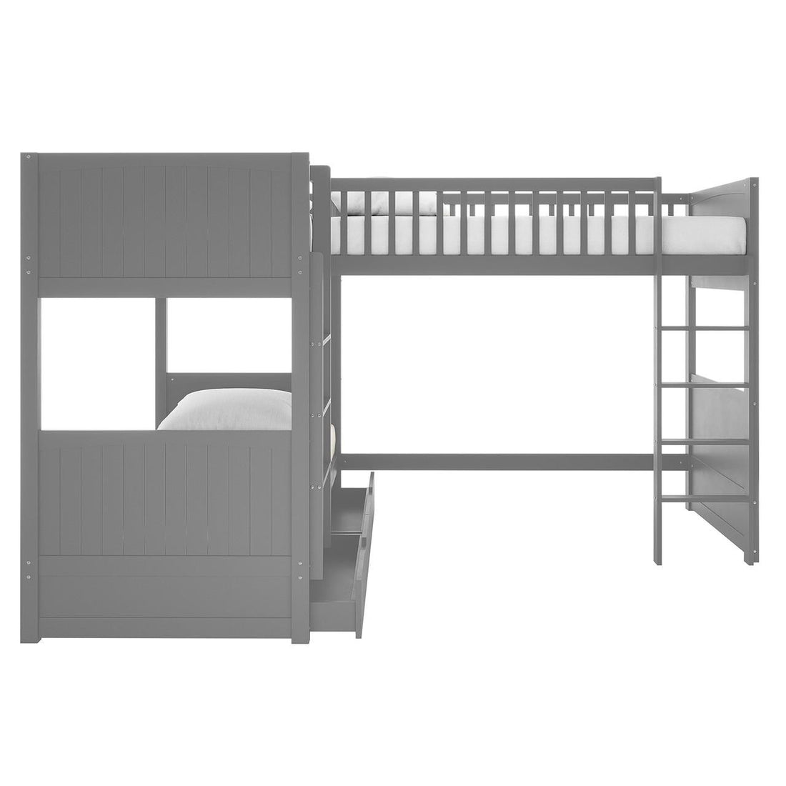 Lucy Solid Pine Corner Triple Bunk Bed & Mattress Package - Grey