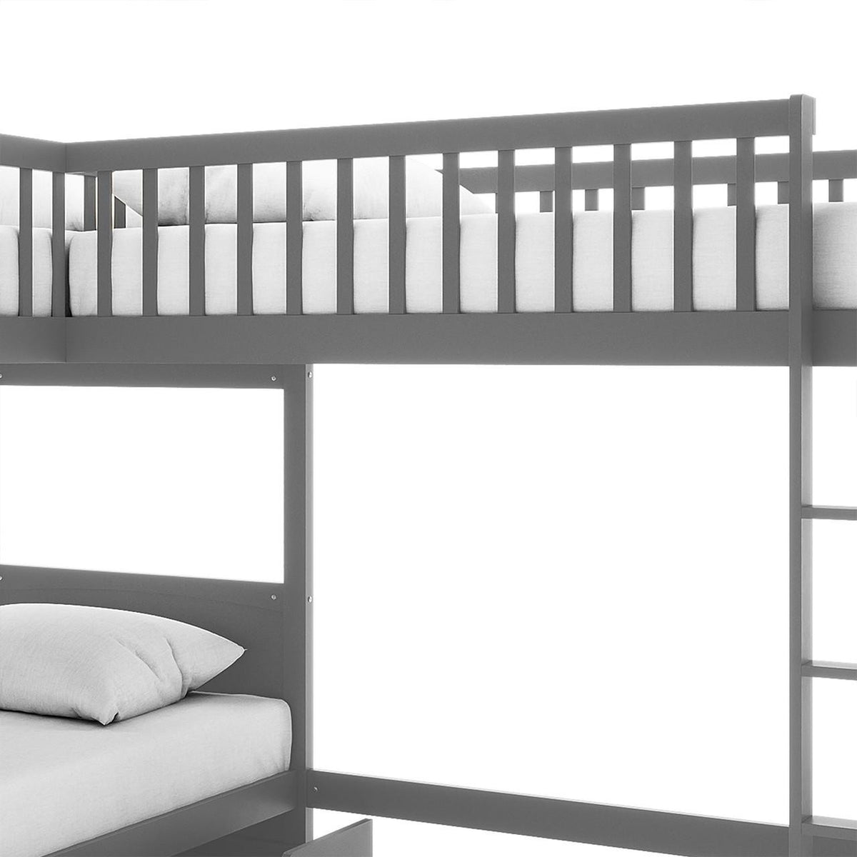 Lucy Solid Pine Corner Triple Bunk Bed & Mattress Package - Grey